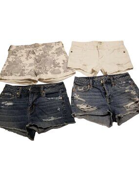 Set of 4 Denim Shorts Small/XSmall Blue/White/Floral Mini Shorts Distressed